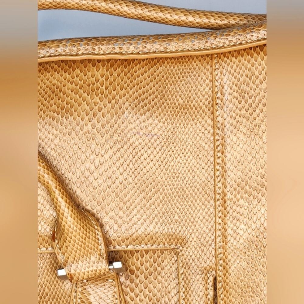 CHARLIE LAPSON Tan Leather Snake Satchel Handbag Purse - Picture 7 of 11